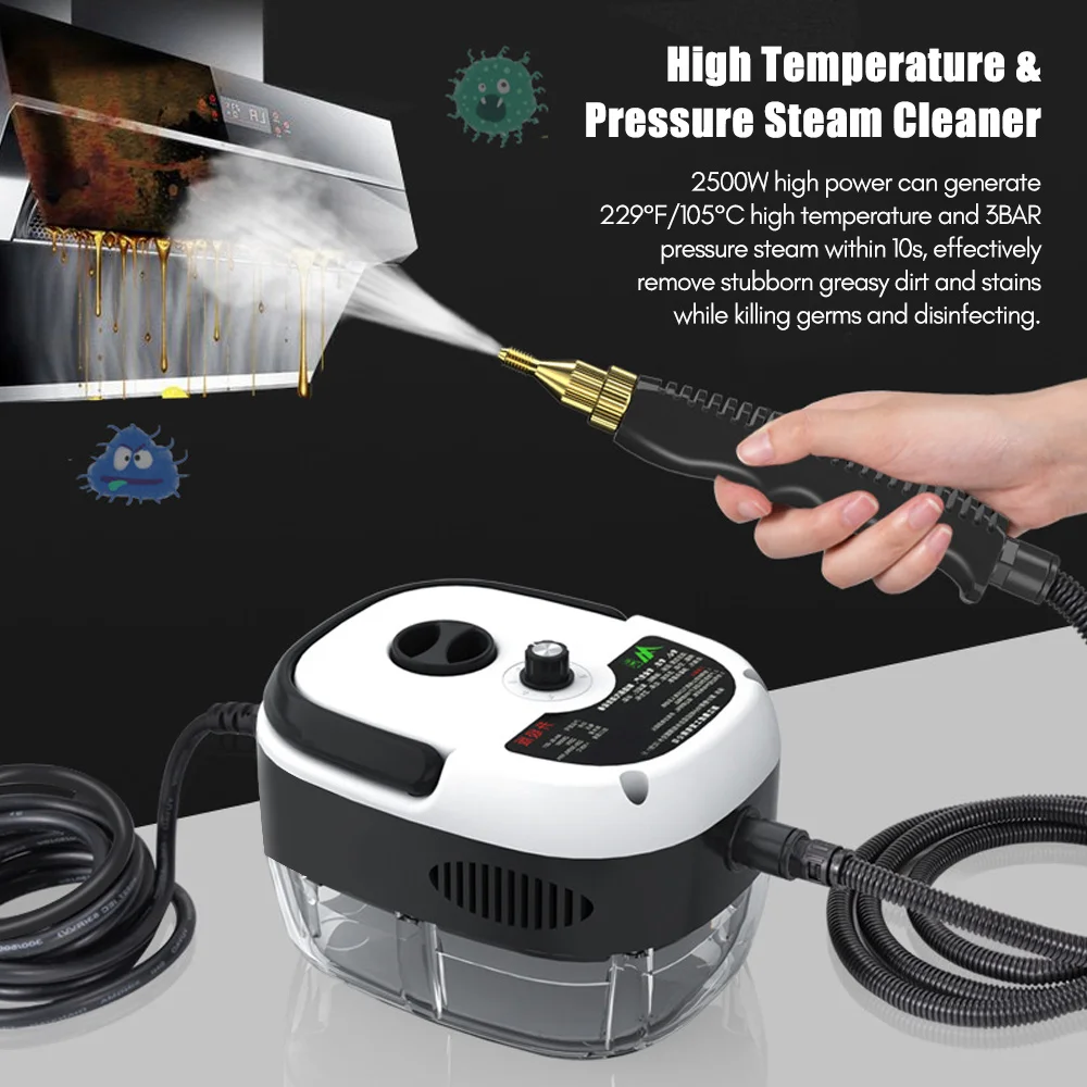 2500W Handheld Steam Cleaner High Pressure US EU UK AU Steam Cleaning Machine w/ Brush Heads for Kitchen Furniture Bathroom Car