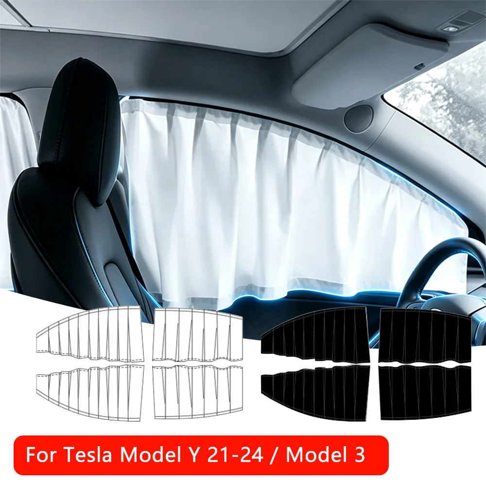4PCS For Tesla Model 3/Y Highland Ice Crystals Side Window Privacy Sunshade Front Rear Windshield Blind Cover Car Accessories