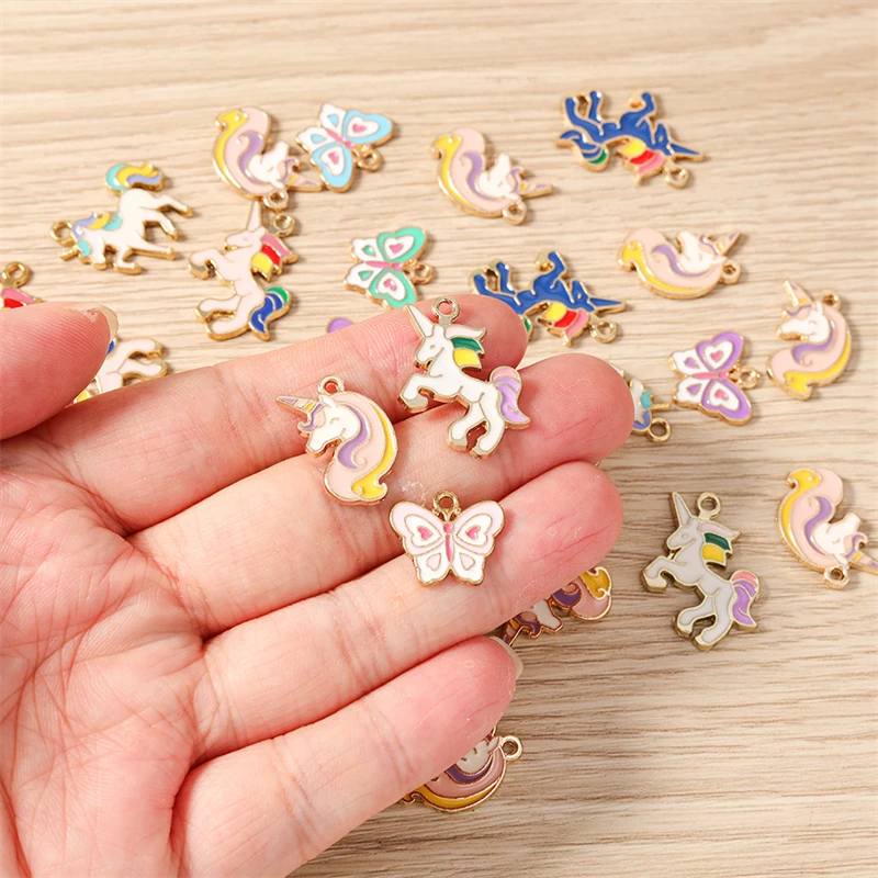 10pcs Cute Enamel Animal Horse Butterfly Charms Pendants for Jewelry Making Earrings Necklaces Bracelets DIY Crafts Accessories