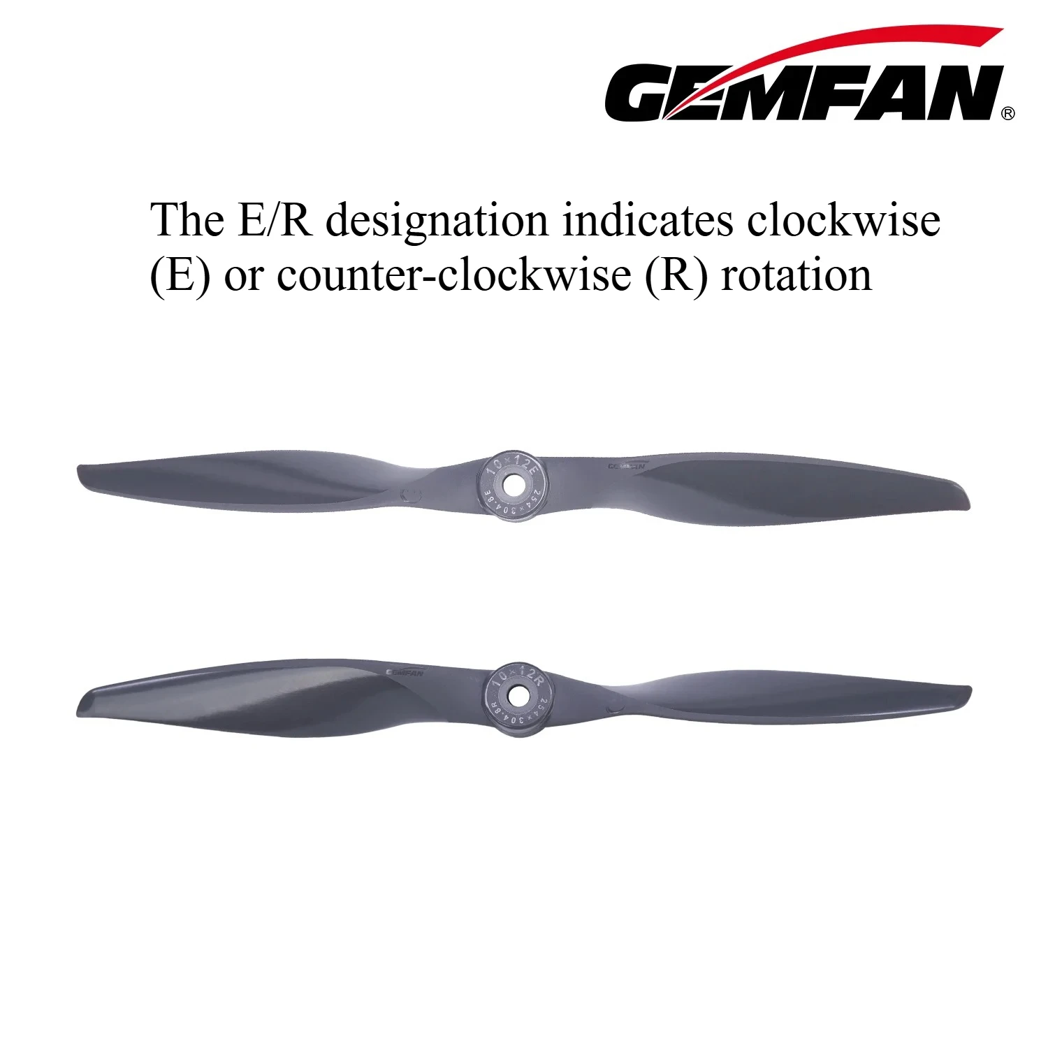 Gemfan Vortex 2-Blade Propeller. 6X12 / 8X10 / 10X12 High Thrust, 2CW or 2CCW Option
