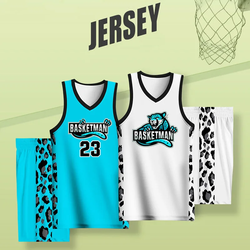 BASKETMAN Basketball Sets For Men Customizable Hot Press Printed Team Name Number Logo Jerseys Shorts Uniforms Leopard Tracksuit