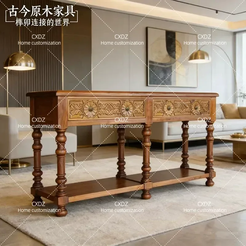 Solid Wood Elm Porch Table Wall Mounted Decorative Side Table Sofa Back Console Narrow Entryway Furniture TB498