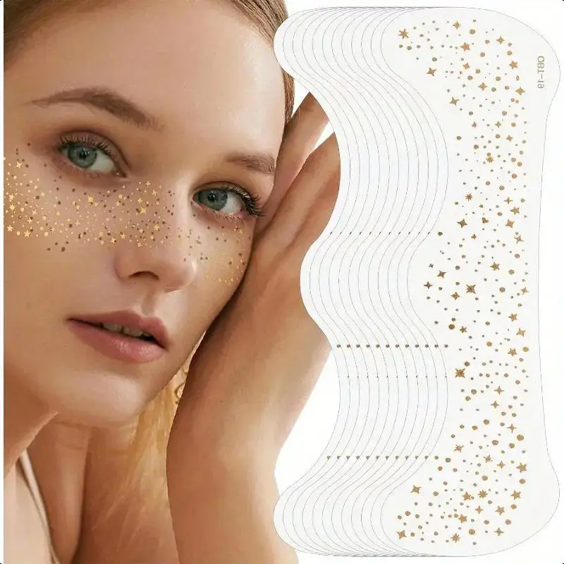 

10pcs Hot Stamping Freckles Makeup Patches Waterproof Freckles Stickers Tattoo Glitter Bright Face Art Tattoo Sticker Gold Spot