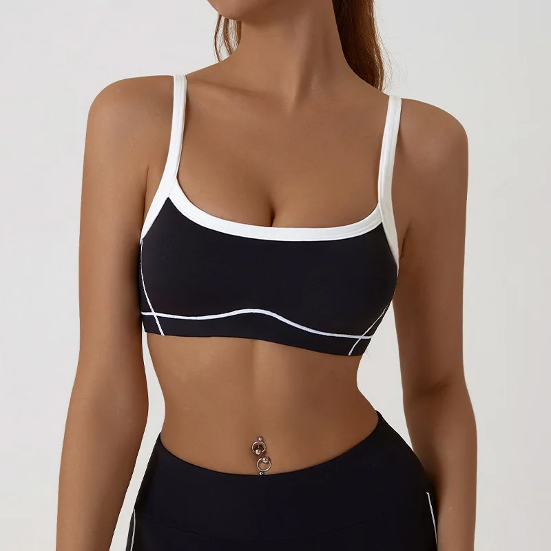 

Seamless Sports Bra Detachable Straps Yoga Crop Top with Color Block Design Sexy Backless Workout Tank for Women European Style
