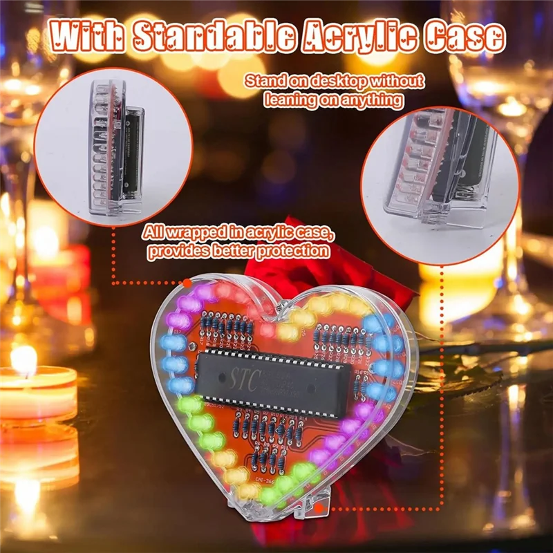 Modulo luce lampeggiante a LED RGB a forma di cuore Kit elettronico fai-da-te Lampada ad acqua Pratica di progetto di saldatura per studenti scolastici Durevole