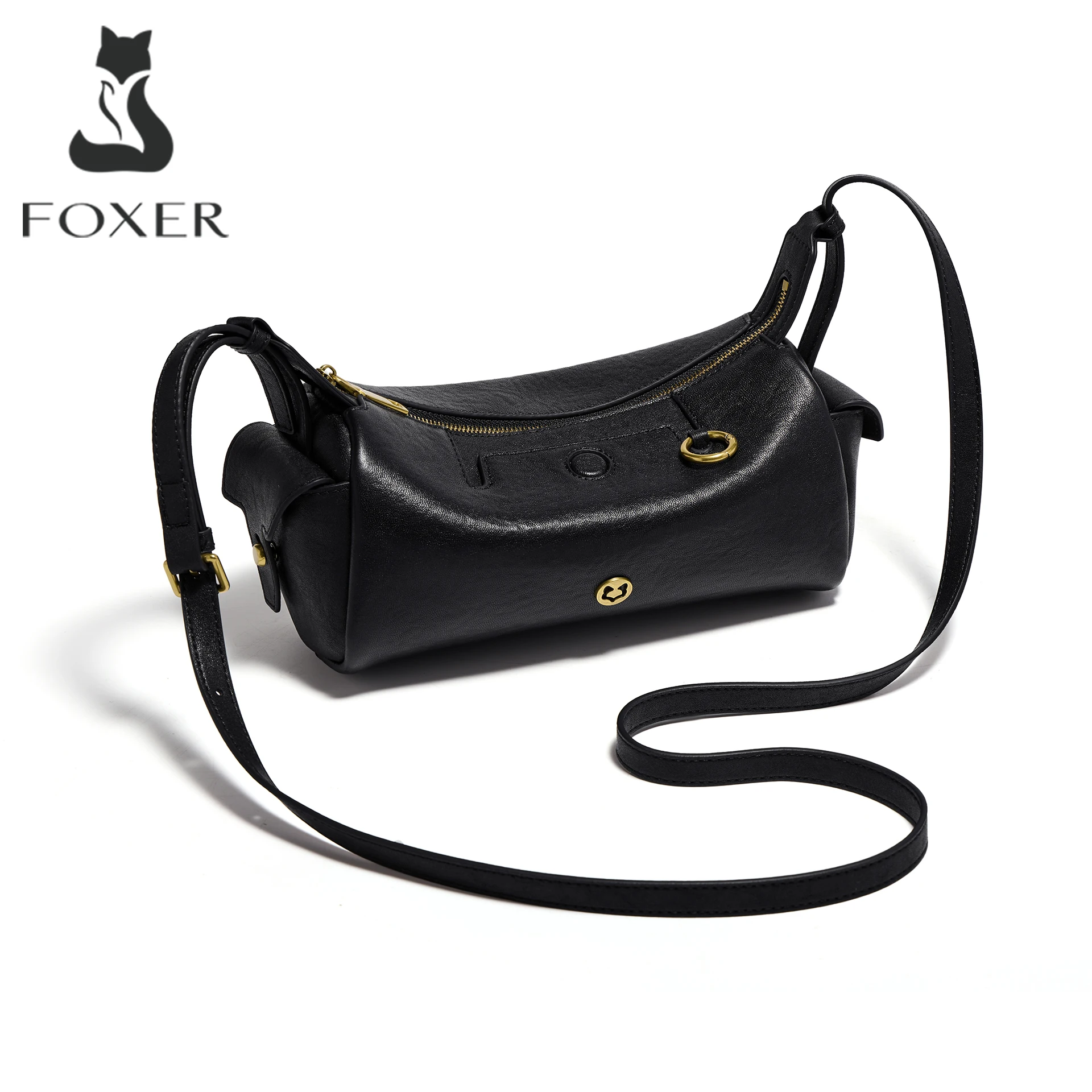 FOXER 2026 New Spring Women's Shoulder Bag Genuine Leather Cylinder Crossbody Bag Lightweight & Durable Bag for Travel & Daily