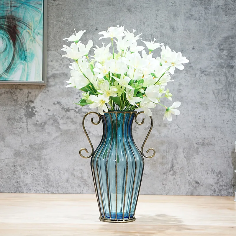 

European style home glass flower arrangement, Nordic ins, feng shui ponic flowers, flower arrangement, small vase, living room w