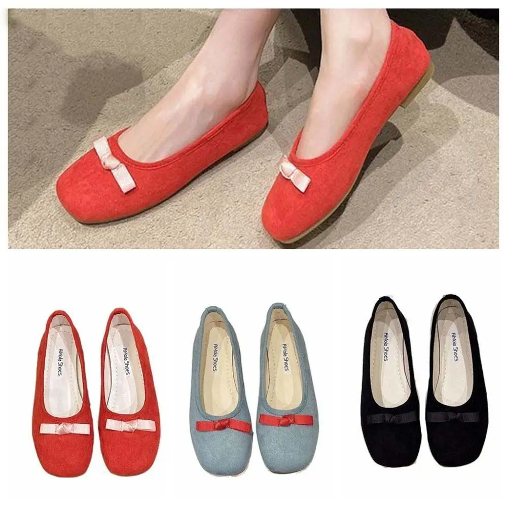 

Soft Ballet Flat Shoes Bowknot Flats Shoes Women Round Toe Shallow Mouth Anti-slip French Style Soft Streetwear Shoes