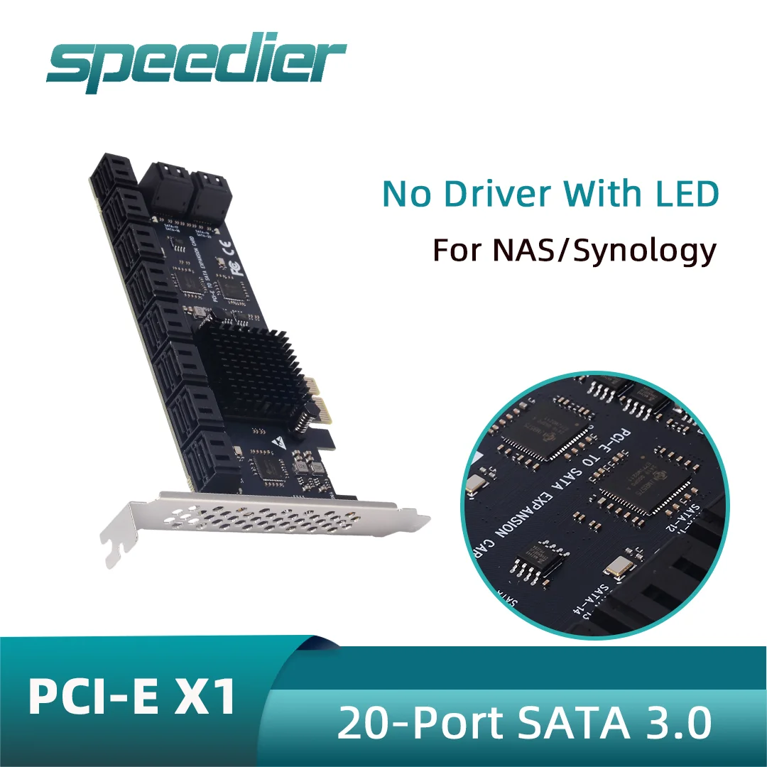 PCIe To SATA 3.0 Expansion Card 20 Port 24 / 16 / 12 / 10 / 8 / 6 Port Driver-Free x1 x4 x16 SSD Solid State Drive Adapter Card