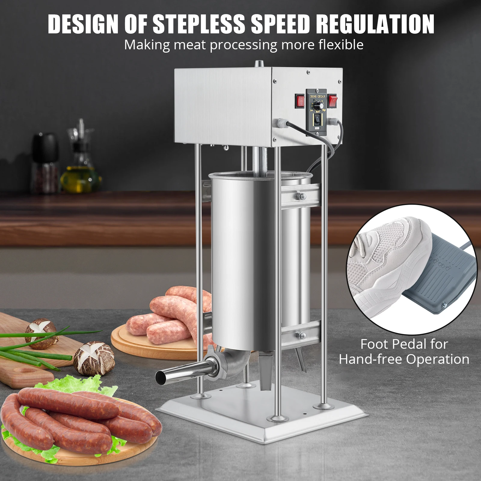 15L Electric Vertical Sausage Stuffer Powerful Stainless Steel Making Sausage Machine Commercial Grade with 4 Filling Funnel