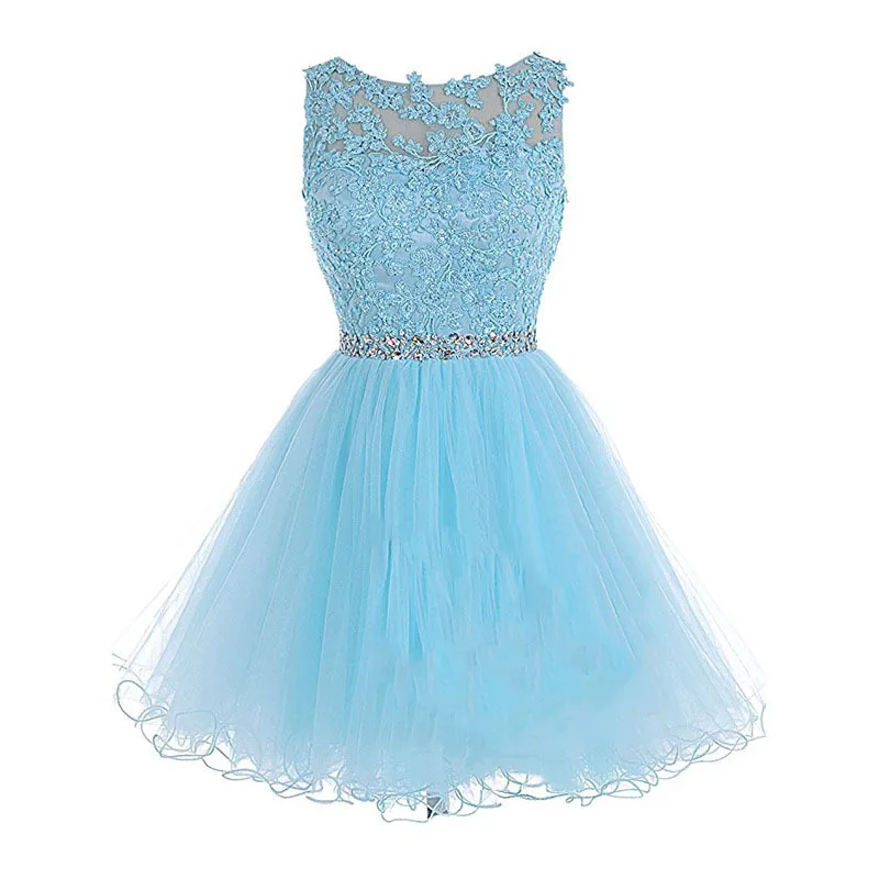 DSP A Line O Neck Tulle Short Prom Dresses with Sequins Evening Party Dress Prom Gown