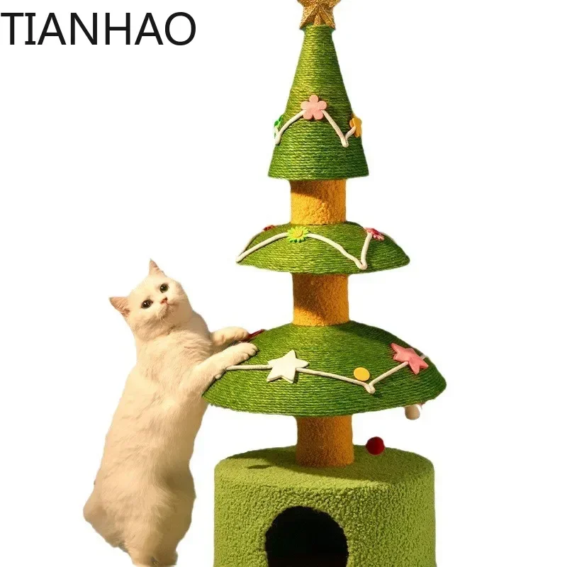 tree sisal cat climbing frame scratch post, multi-layer pet Christmas gifts