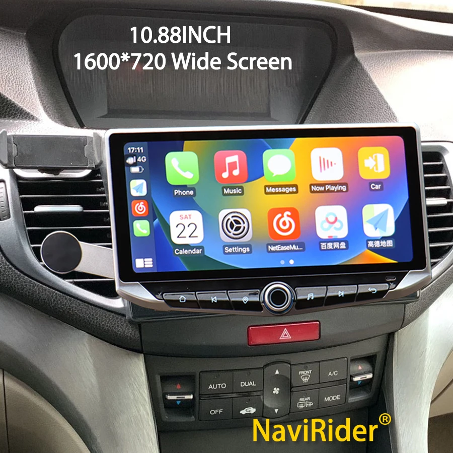 

10.88" Qled Screen Android Video Player Carplay for Honda Accord 8 2008-2012 Type-C Charging Mobile holder GPS Multimedia Stereo