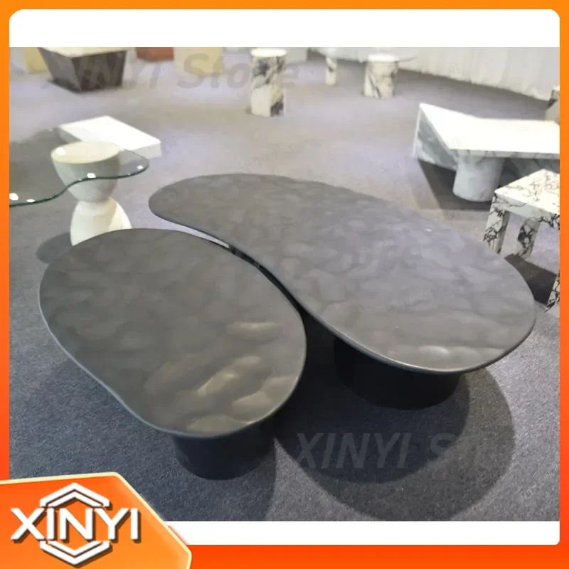 Shihui for Modern Living Room Furniture Set for Small Spaces Black Irregular Basalt Coffee Table Two Piece Set Minimalist