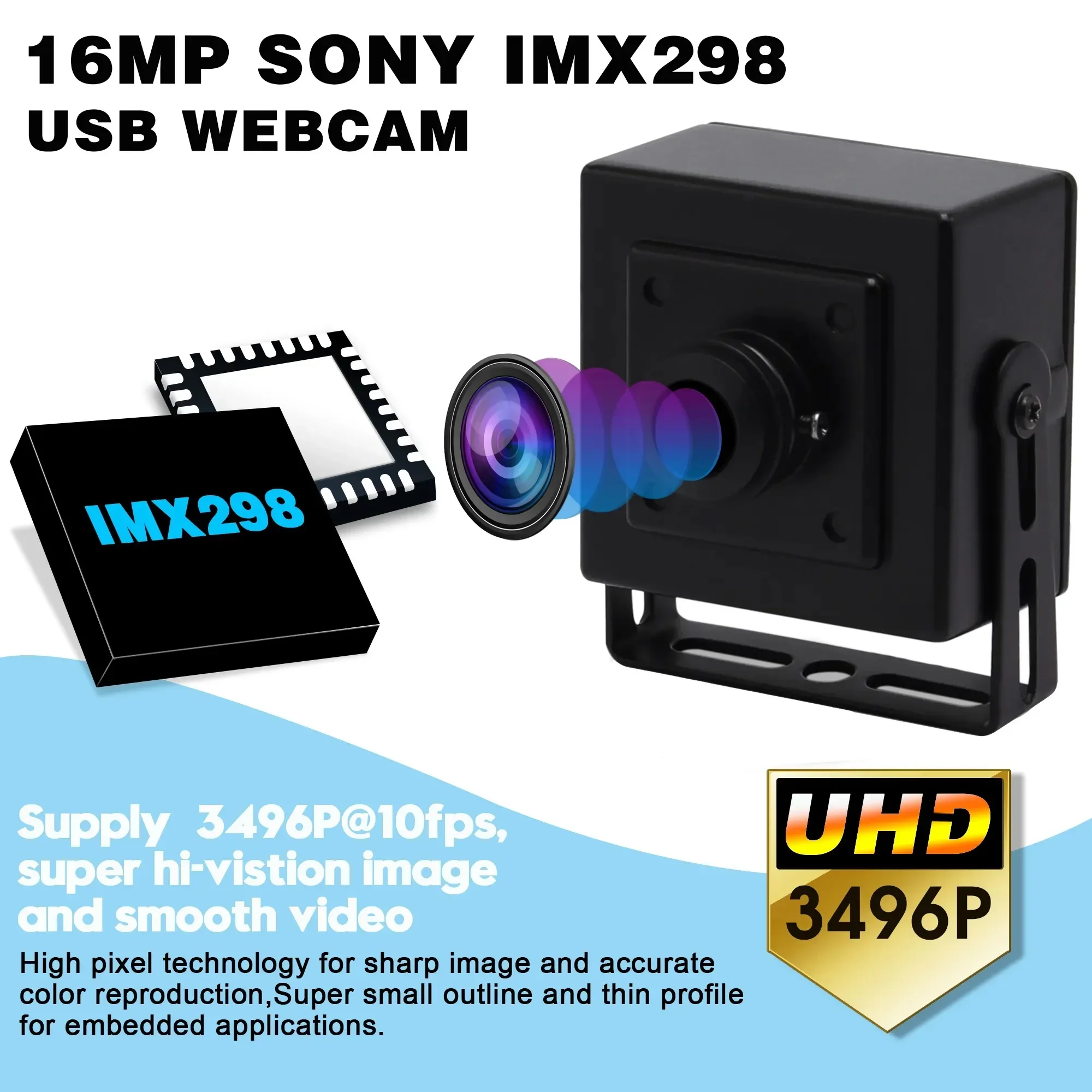 ELP 16MP Ultral HD 웹캠 광각 PC 카메라, 180도 어안 렌즈 USB2.0 산업용 카메라, 도어 벨, 홈 보안