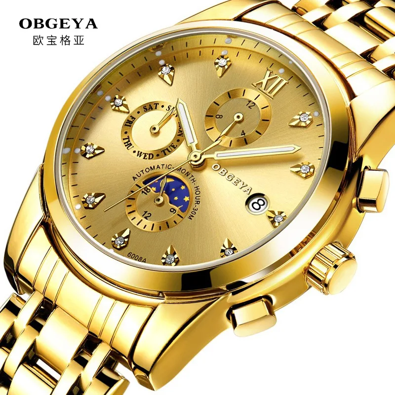 Relógio masculino Oubogea Fashion Business - Mecânico automático, multifuncional, à prova d'água