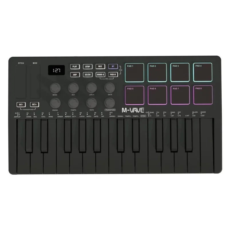 25 MIDI Keyboard Controller with 8 RGB Drum Pads Control Console with Software Included Chord Performance Controller Pad