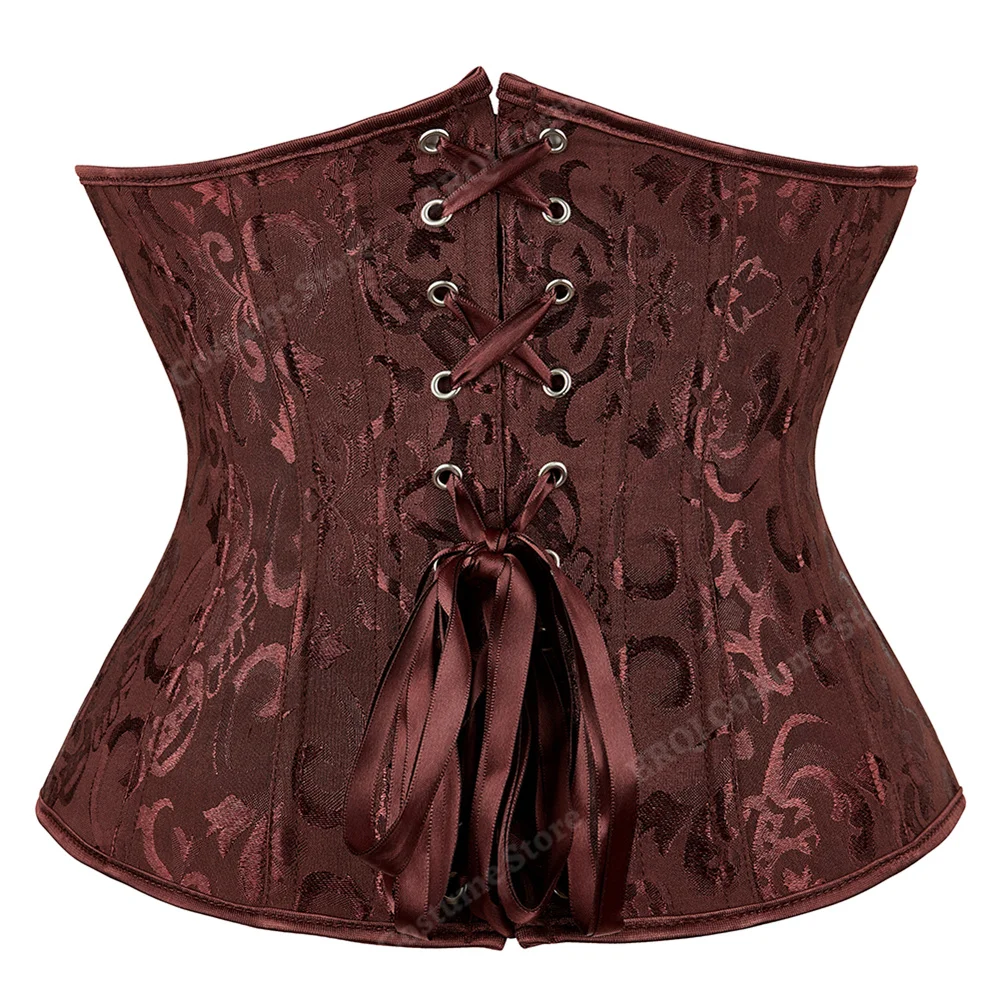 Underbust Corset Waist Plus Size Steampunk Corset Underbust Brown Jacquard Corset Lace Up Corsets for Women Vintage Pink