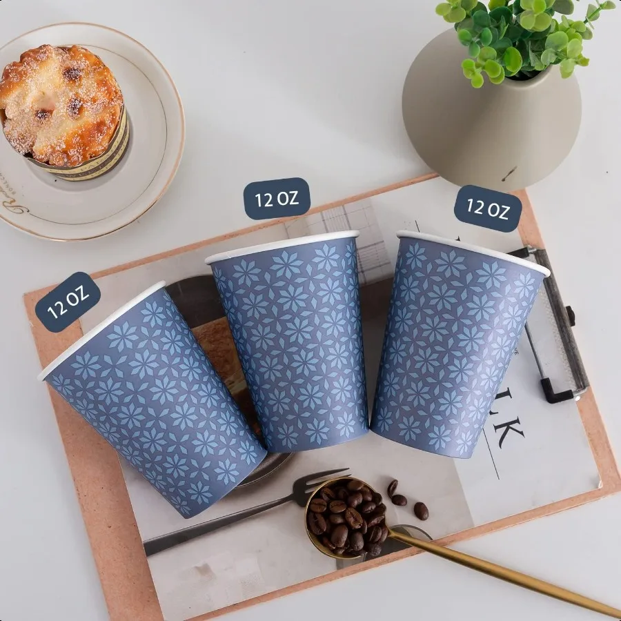 240 stuks 12 oz papieren bekers warme koude dranken papieren drinkbekers marineblauwe bloemen papieren koffiekopjes 12 oz voor thuisgebruik kantoor restaurants
