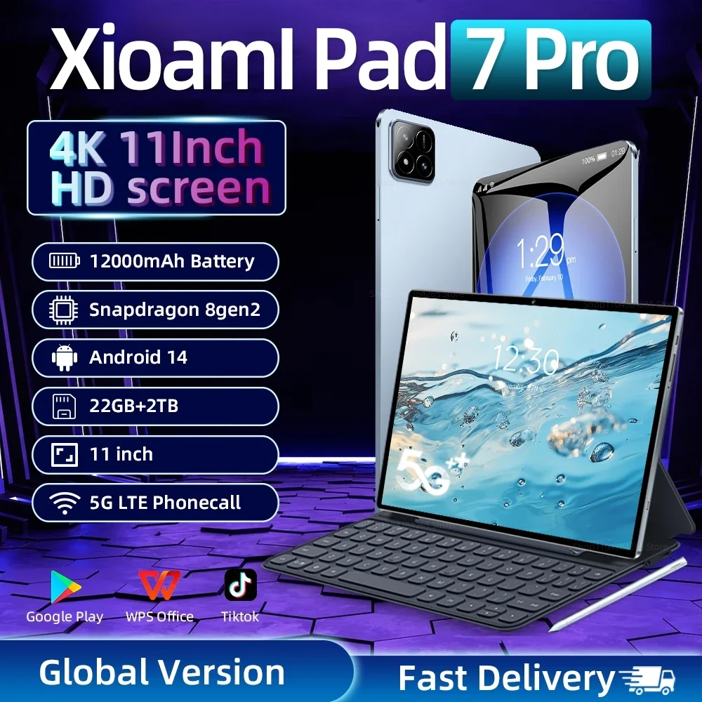 

2025 New Pad 7 PRO Global Version 11" Tablet Android 14 22GB 2TB 20000mAh 5G Dual WiFi Phone Call Google Play Portable Tablet PC