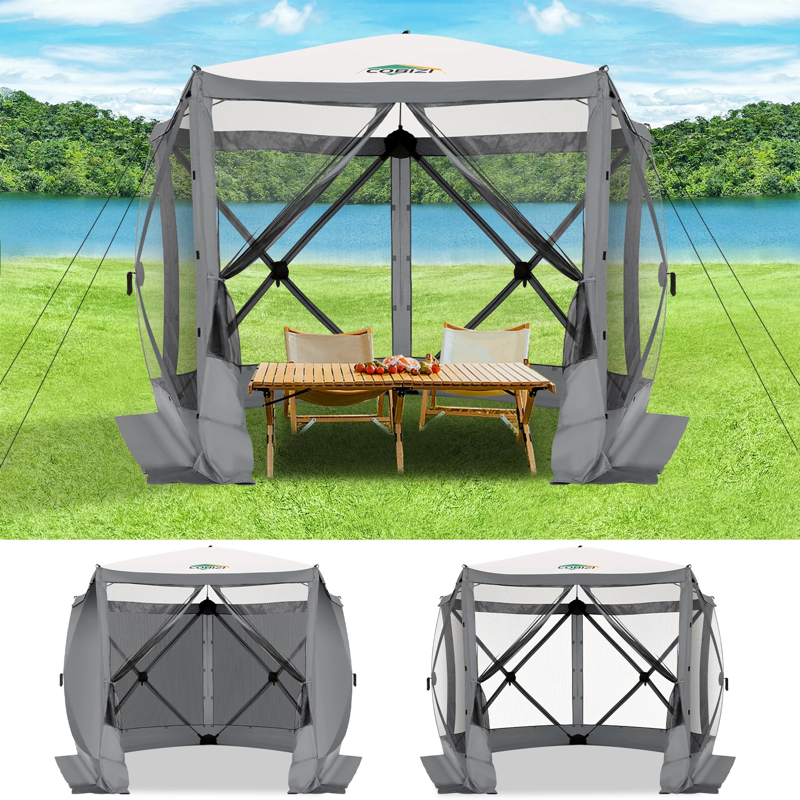 Pop up Gazebo Screen Tent Screen House for Camping,10x10ft,5 Sided Pop-up Camping Canopy Shelter Tent with Mesh Windows,Portable