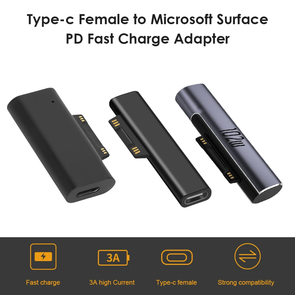 For Microsoft Surface Pro 3-6 Go USB C PD Fast Charging Plug Converter for Surface Book USB Type C Female Adapter Connector New