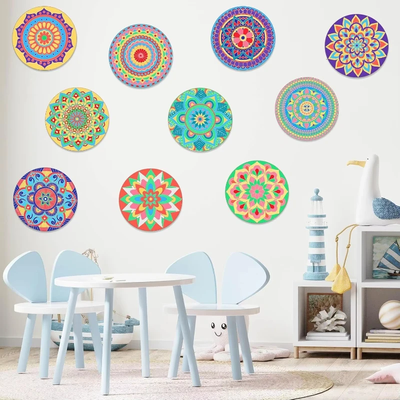 Wooden Mandala Painting10 Unfinished Wood Cutouts with for Making Kit Mandala Crafts for Painting DIY Crafts Home Decors view 2