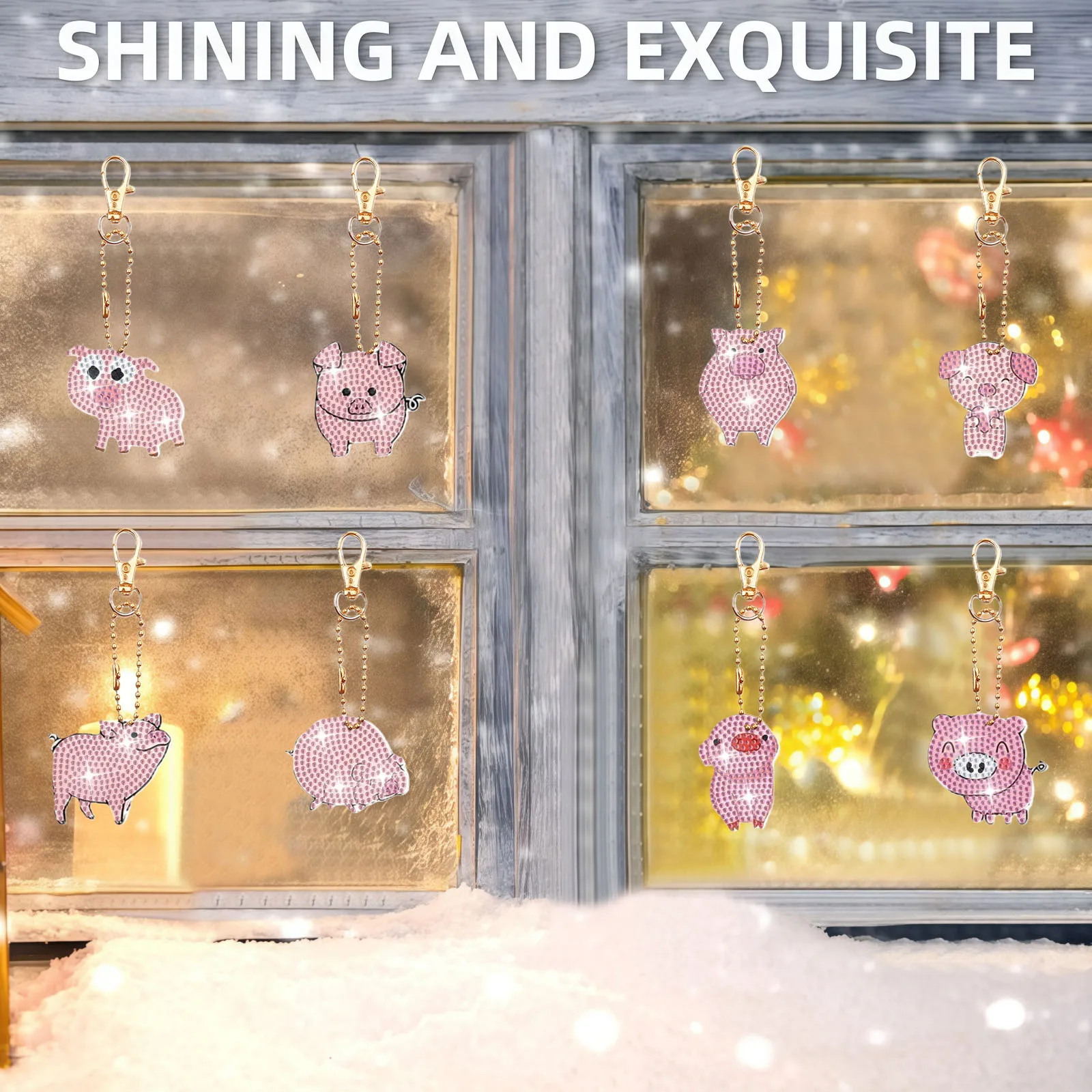 8 أطقم تزيين سلسلة مفاتيح مطلية بالألماس الكريستالي على الوجهين والخنزير والخنزير والتنين والعجل #4