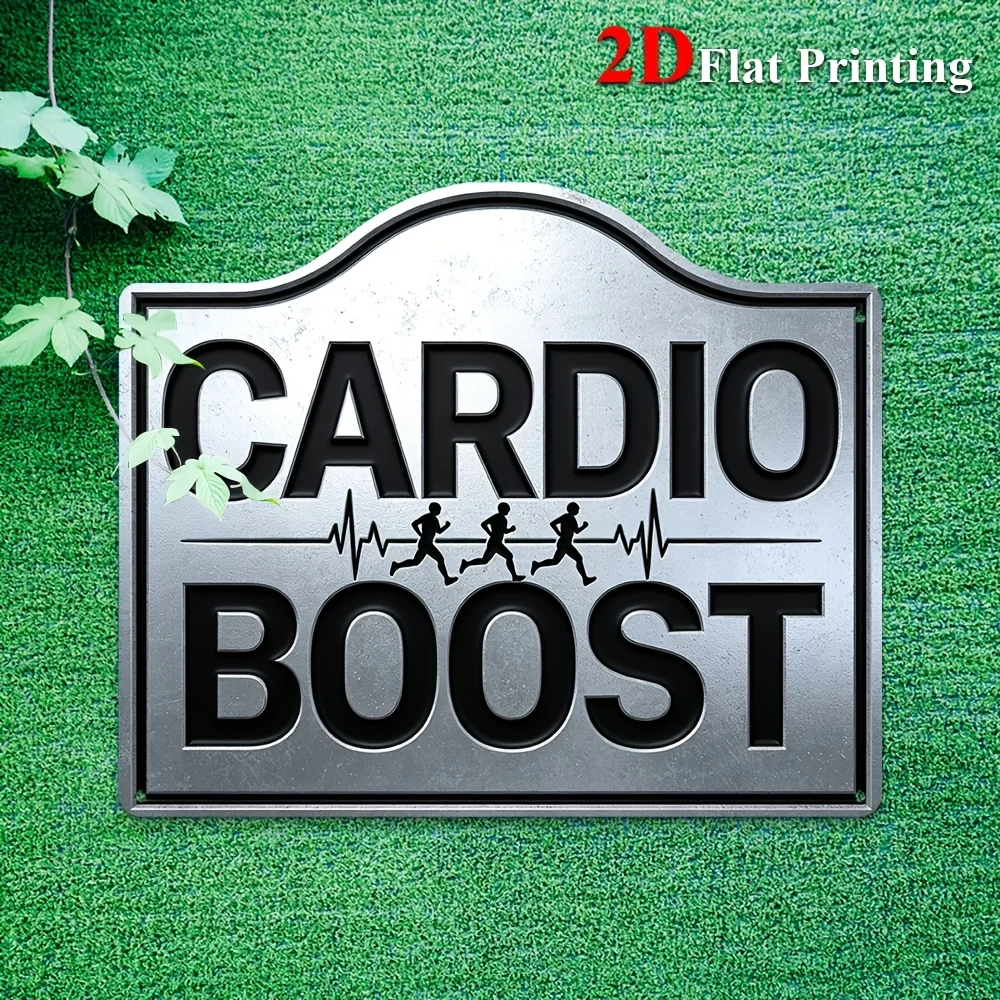 2D Flat - 1pc, Dimensional Flat, Aluminum Sign Artwork Featuring An Cardio Boost Design With Running Silhouettes And A Heartbeat