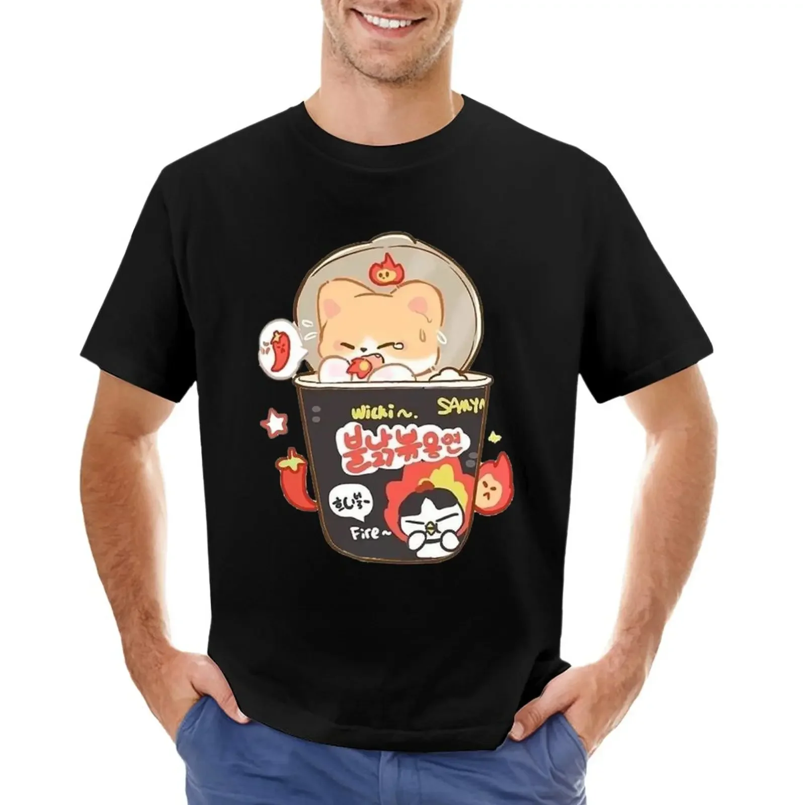 Buldak koreanische Ramen Nudeln Shiba T-Shirt Sommer Top Herren T-Shirts lässig stilvoll