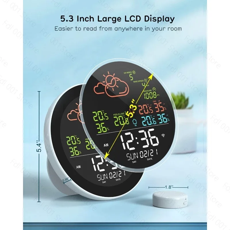 Circular thermometer indoor hanging radio wave weather clock