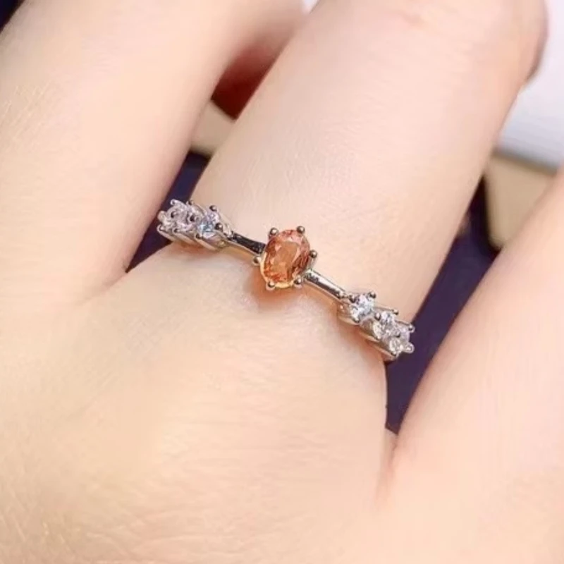 925 Pure Silver Chinese Style Natural Orange Sapphire Women's Luxury Classic Small Adjustable Gem Ring Fine Jewelry Support Dete