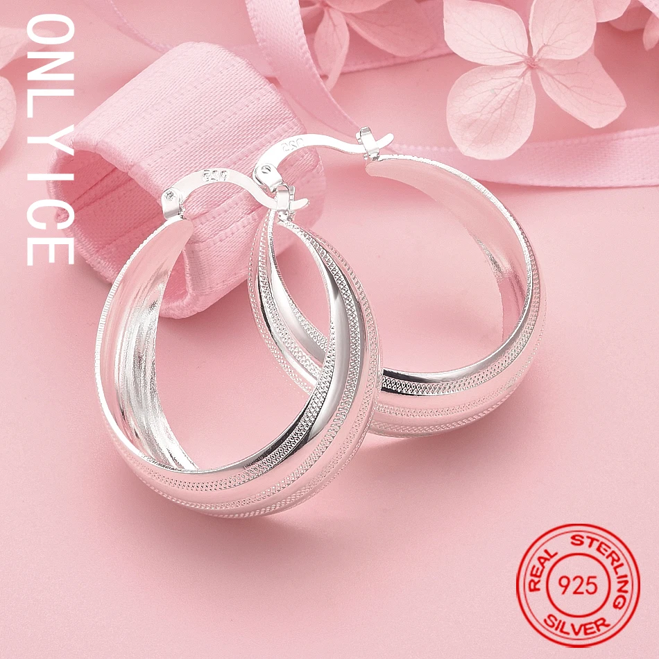 

925 Sterling Silver 25mm Smooth Circle Big Hoop Earrings Fashion Party Wedding Accessories Jewelry Christmas Gifts
