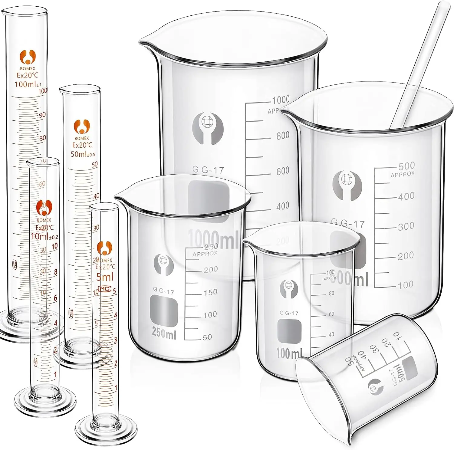

Набор из 10 стеклянных лабораторных колб с мерными цилиндрами и мешалкой, 50-1000 мл, для научных экспериментов