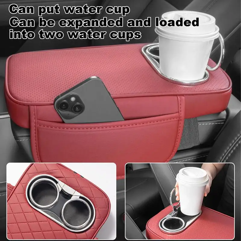 Car Center Console Armrest Cushion With 2 Cup Holder And Side Pocket PU Leather Auto Amrest Heighten Pads Car Arm Rest Cover