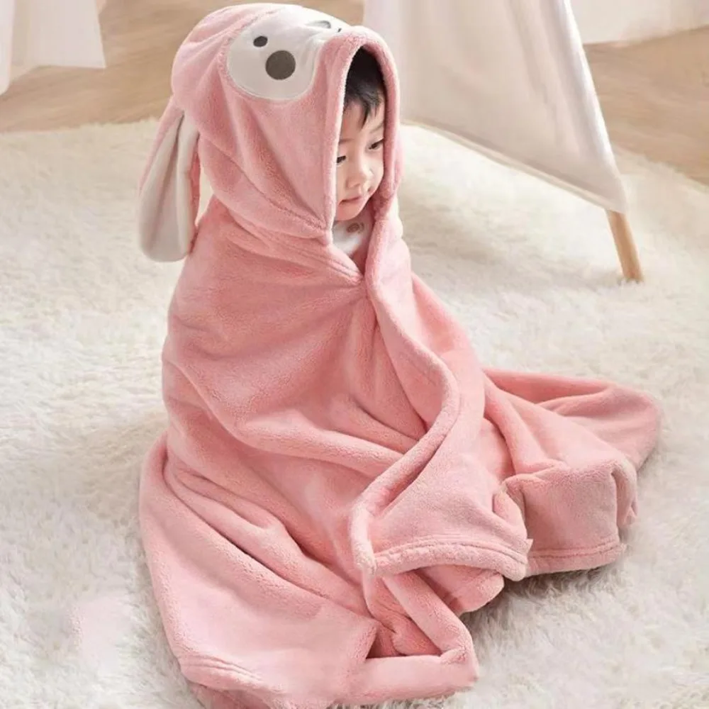 

Baby Boys Girls Hooded Bath Poncho Wearable Towel Thickened Coral Fleece Water Absorbent