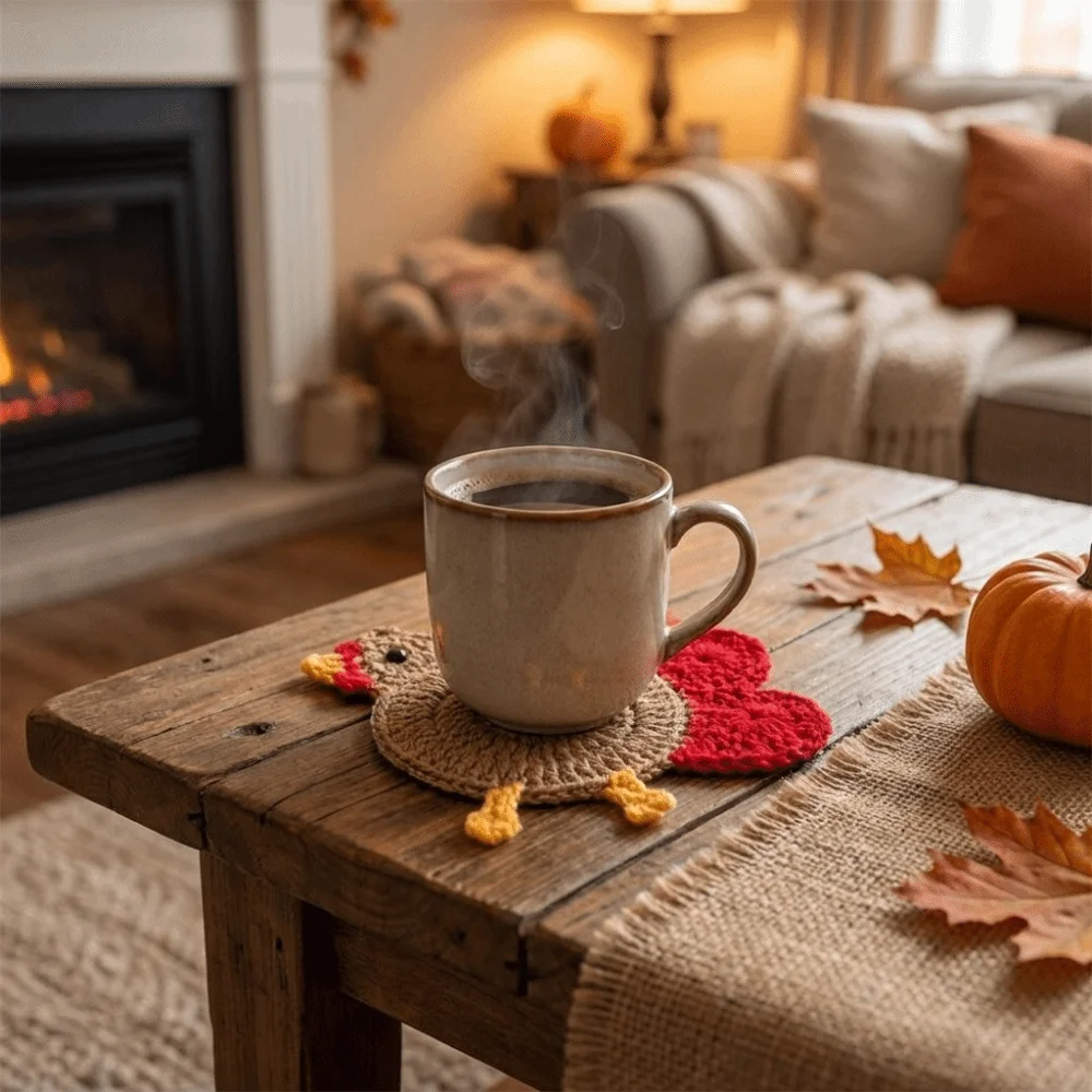 Handmade Hand-Crocheted Turkey Coasters Creative Funny Heat Insulation Pads Cartoon Knitted Coaster Autumn Thanksgiving