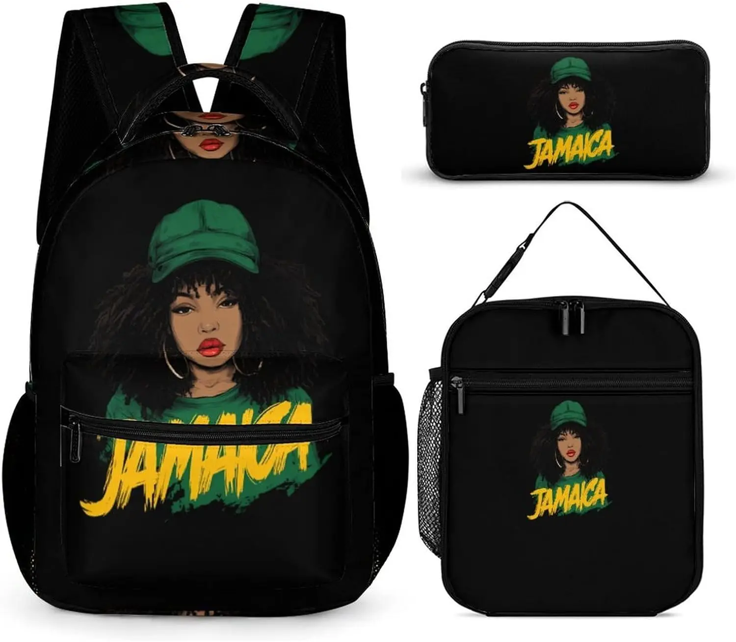 Модный женский забавный рюкзак Ямайки, комплект из трех предметов, рюкзак с сумкой для обеда и пеналом для активного отдыха, путешествий