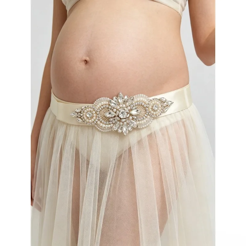 Crystal Maternity Waist Belt – Elegant Pregnancy Photography Accessory for Bride Baptism Photoshoot & Studio Props