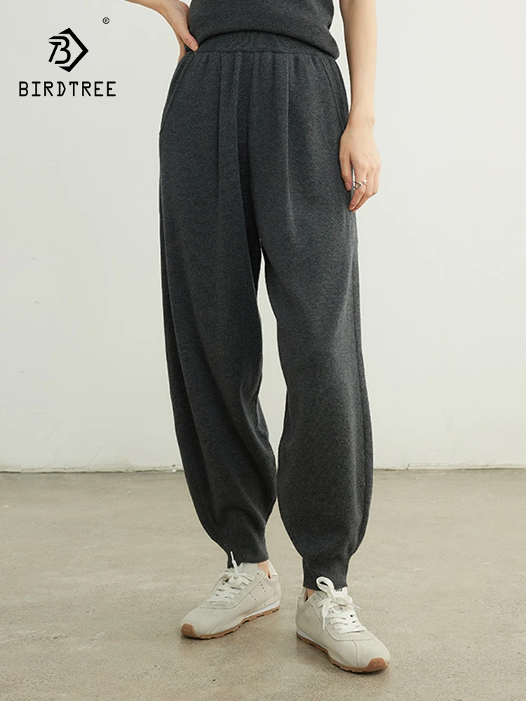 

Birdtree, 32.4% Wool Elegant Pants, Women High-Waisted Solid, Casual Sport Retro Knit Trouser, 2024 Autumn Winter New B48146QC