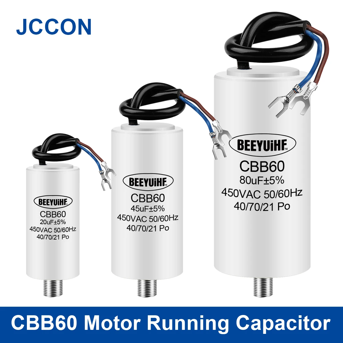 

1Pcs CBB60 Motor Run Capacitor 450V 4UF 5UF 6UF 8UF 10UF 12UF 14UF 16UF 20UF 100UF Start Water Pump Washer Air Pump with Screws