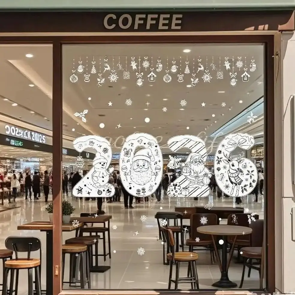 2026 عيد الميلاد الرنة نافذة ثابتة يتمسك مع ندفة الثلج ديكور الحفلات أعواد تزيين المنزل زجاج النافذة الشارات الفن