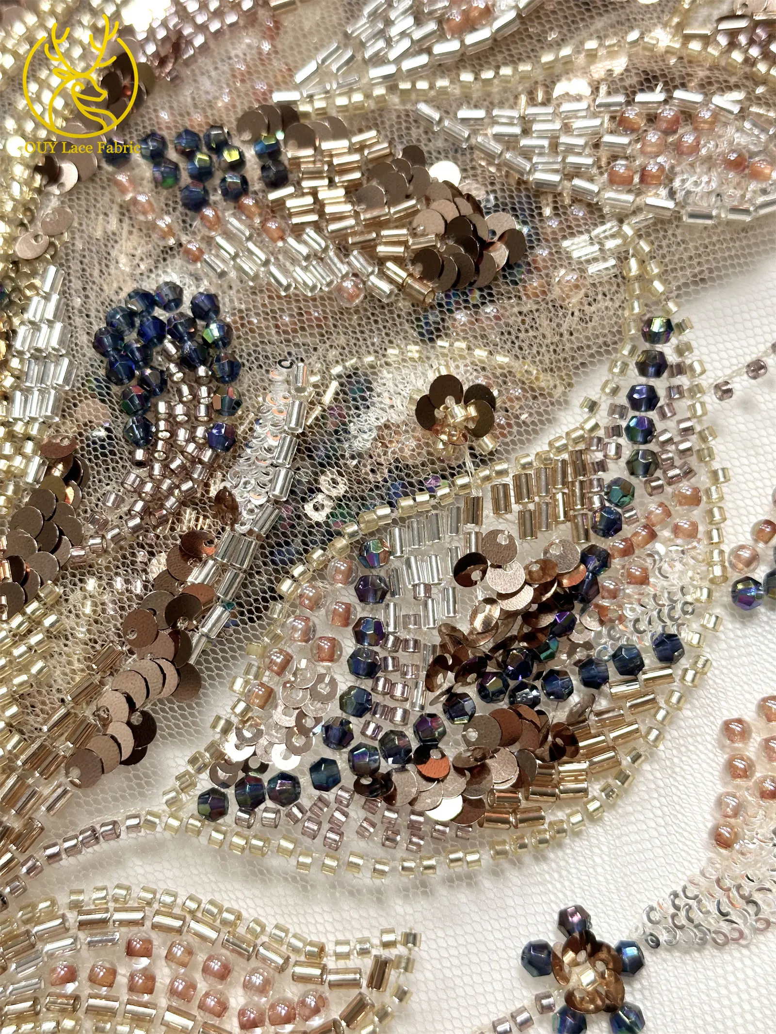 2026 Neuer afrikanischer handgefertigter Perlen-Spitzenstoff, 5 Yards, nigerianischer französischer Pailletten-Tüll-Spitzenstoff, geeignet für Hochzeits- und Partykleider – Detail 14