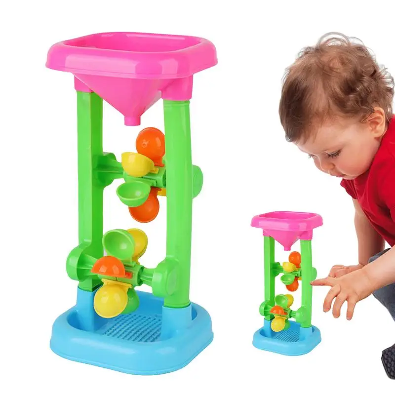 Brinquedo giratório criativo do moinho de vento para crianças, Water Sifting Funnel Toy, Beach Hourglass, Bath Toy, Double Wheel, Children