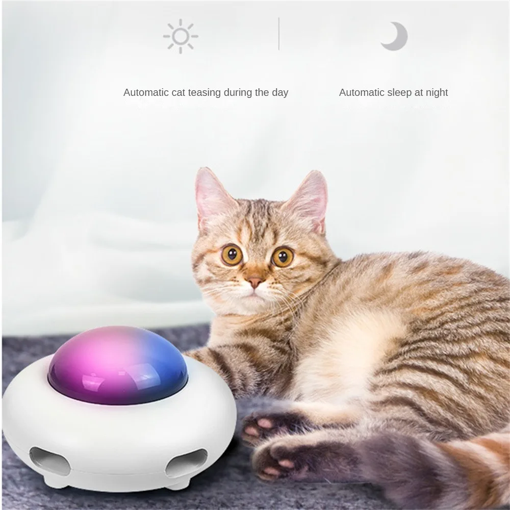 

Cat Stick Toy Pet Turntable Interactive Electric Ufo Style Cat Supplies Automatic Kitten Toys Usb Charging Replaceable Feather