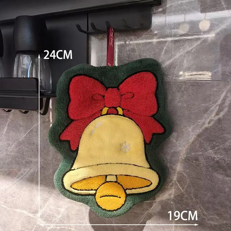 Super Absorbent Soft Coral Fleece Hand Towel Cute Cartoon Christmas Pattern Hanging Towel Kitchen Bathroom Holiday Decoration