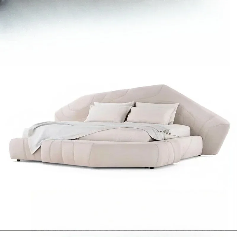 White light luxury, double bed villa master bedroom, designer creative widescreen bed