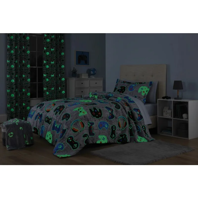 Glow-in-the-Dark Gamer Bed-in-a-Bag Coordinating Bedding Set, Twin