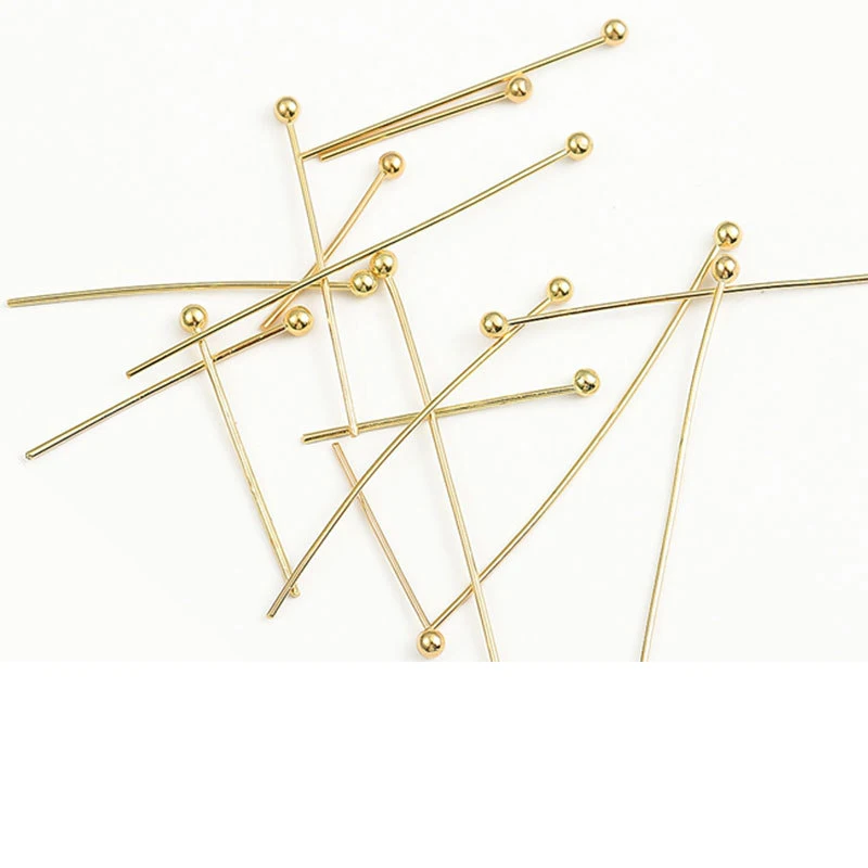 50 Pcs 20/30/40/50mm Length 14k Gold Plated Metal Ball Head Needles DIY Bracelet Earrings Pendant Making Jewelry Accessories