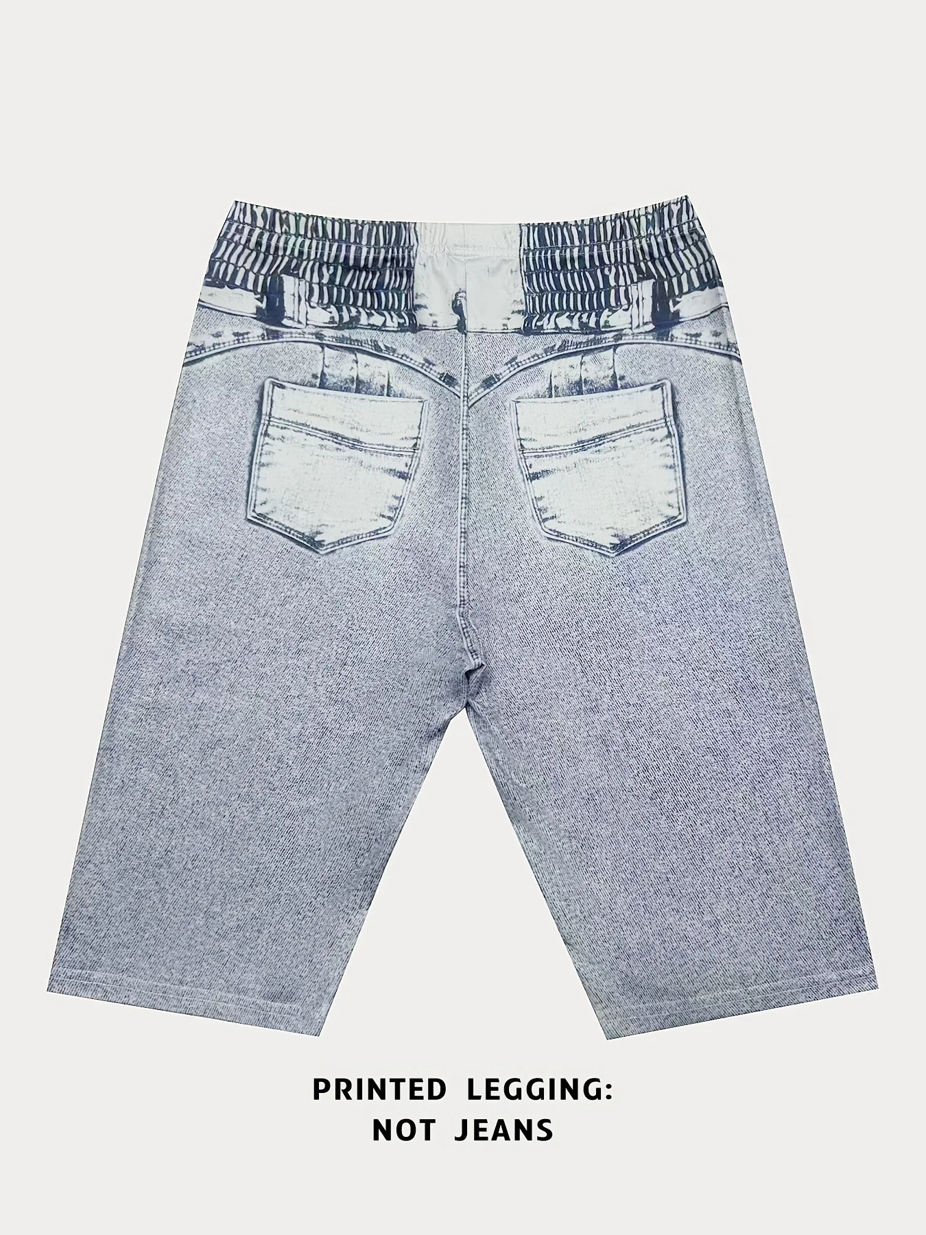 Bedruckte Bermuda-Shorts aus Fake-Denim für Damen, sportliche Freizeithose mit hoher Taille, Sommerhose im Street-Style – Detail 3